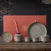 Juego de Té de Loto con Patrón de Nubes, Estilo Chino Retro de una Taza y Tres Tazas con Bandeja para Infusión Seca, Juego de Té Kung Fu para Uso Doméstico, Juego de Regalo