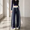 Pantalones deportivos anchos a rayas para mujer, pantalones deportivos fluidos de cintura alta para primavera y otoño, pantalones rectos casuales gruesos forrados de polar para otoño e invierno