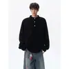 Cuello Henry, estilo semiformal, top de otoño holgado, diseño elegante, sudadera casual abierta para hombre con nueva textura