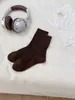 Calcetines cálidos de otoño e invierno para mujer, estilo japonés, calcetines simples de rayas gruesas hasta la mitad de la pantorrilla, color liso, versátiles para usar al aire libre, calcetines para apilar