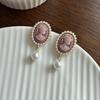 Pendientes de plata de ley S925 con forma de hada rosa, estilo coreano, para primavera y verano, con perlas ovaladas sencillas, estilo ins, para dama.