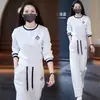 Conjunto de Moda Casual Primavera e Outono, Moletom Curto Solto Slim Fit, Calça Longa de Perna Larga, Conjunto Esportivo Duas Peças Feminino
