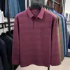Camisa Polo Masculina Outono/Inverno 2025 Camiseta Masculina de Manga Longa Casual de Negócios Bolso Real Listrada Top de Pai