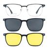 2266 Gafas de Sol Negras de Media Montura con Visión Nocturna Gafas Magnéticas Clip para Ciclismo Montura Cuadrada Miopía Negocios Set Polarizado