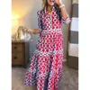2026 Más Vendido En Stock Transfronterizo Wish Comercio Exterior Europeo y Americano Amazon Primavera/Verano Estampado Geométrico Cuello en V Vestido Largo
