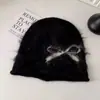 Chapéu Versátil de Moda Doce e Fresco Estilo Coreano para Mulheres, Chapéu Slouchy com Laço Espessado, Chapéu de Tricô Quente à Prova de Vento Casual para Outono e Inverno
