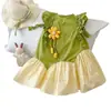 Vestido Esportivo Patchwork com Manga Flare para Meninas 2026 Estilo Verão Vestido Princesa Vestido Regata de Renda Sem Manga Girassol
