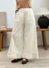 Calça Casual Feminina de Verão Novo Estilo Artístico Fresca com Cintura Elástica e Renda, Caimento Solto, Versátil, Emagrecedora, Calça Wide-Leg Bordada