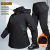 Uniforme de entrenamiento para servicio exterior de otoño e invierno, conjunto de chaqueta con forro polar, conjunto impermeable, ropa de trabajo softshell resistente al desgaste para montañismo