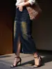 Saia Jeans Yuyuan Estilo Europeu e Americano Novo, Versátil, Slim Fit, com Fenda, Saia Longa para Mulheres, em Estoque, Fornecimento Direto, Múltiplas Cores Disponíveis