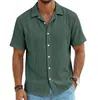 Camisa de Waffle Transpirable de Verano para Hombre Cuello Cubano Top Cardigan Casual de Manga Corta Transfronterizo Venta al por Mayor