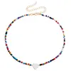 Joyería Transfronteriza Europea y Americana Collar Bohemio de Cuentas Pequeñas Blancas Pulsera Anillo con Colgante de Corazón de Nácar
