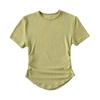 Camiseta de Estilo Europeo y Americano de Cuello Redondo Pequeño Plisada Ajustada de Manga Corta para Mujer Verano 2023 Nuevo Color Sólido Corta