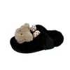Nuevas pantuflas peludas cómodas para mujer 2026 con lazo y diseño de oso, lindas pantuflas caseras de punta cerrada y tacón alto para invierno