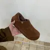 Sapatos Birkenstock Vintage de Camurça Couro Genuíno para Mulheres Outono/Inverno 2025 Calce Fácil Sapatos Preguiçosos com Forro de Lã para Aquecimento