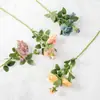 Flor de rosa de seda francesa de 3 cabezas suave, arreglo floral de firma de boda de nicho, decoración suave para jarrón de sala de té con flores artificiales