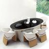 Warden fábrica mayoreo aluminio exterior mesa y silla comedor ratán PE imitación Oval Redonda Silla con brazos transfronterizo nuevo