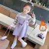Suéter con Falda Kuromi para Niñas con Terciopelo Plus Nuevo Estilo Infantil 2025 Vestido para Bebé Niña Otoño e Invierno Vestido de Princesa