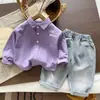 Moda Tendencia para Niños 2026 Nuevo Conjunto de Camisa Estilo Coreano Ropa de Primavera y Otoño para Bebé Conjunto Versátil de Dos Piezas de Camisa