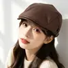 Gorra Retro Artística para Mujer, Sombrero Casual Simple de Moda para Otoño e Invierno que Hace que la Cara Parezca Más Pequeña, Sombrero Versátil Nuevo de Color Sólido