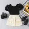 Amazon Europeu e Americano Primavera e Verão Conjuntos Infantis para Meninas de Crianças Pequenas e Médias com Mangas de Borboleta Tops Online Saias de Cor Sólida Novos Estilos Infantis