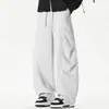 Pantalones cargo de pierna ancha, corte curvo, estilo americano, con remaches y pliegues, pantalones de trabajo holgados de pierna recta, pantalones casuales para hombre para primavera y otoño