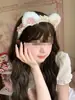 Diadema de encaje con lazo dulce y femenina para lavarse la cara para mujer, diadema linda con orejas de gato, tocado y accesorio para el cabello de sirvienta Lolita