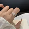 Anel de Cobre com Laço de Strass de Alta Qualidade Estilo Coreano para Mulheres, Moderno e Doce, Anel de Dedo Indicador Ajustável de Nicho