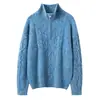 26 Nuevo Otoño/Invierno 100% Cachemira Cuello Semi Alto Medio Cremallera Tejido Hilo Puntado Manga Larga Suéter de Cachemira Top