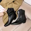 Botas Chelsea Retrô Femininas 2026 Estilo Outono Versátil Salto Grosso Corte em V Estilo Western Bico Fino Amassadas Emagrecedoras Botas Curtas Pretas
