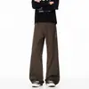 Pantalones casuales para hombre de algodón puro, corte diagonal, bordados, color blanco roto, marca de moda high-street, pantalones de trabajo de pierna recta, holgados, ligeramente acampanados, pantalones largos