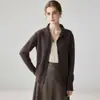 Cardigã de cashmere macio e suave com gola semi-alta, de cashmere puro espesso, para mulheres, suéter de tricô de manga comprida, peça de outer wear elegante