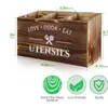 Caja organizadora de utensilios de cocina, cuchillo, tenedor, cuchara, cesta de almacenamiento para clasificación, caja de almacenamiento, caja de almacenamiento de escritorio de cocina de madera, compartimento de almacenamiento