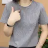 Fio de Alta Elasticidade Versátil Moda Verão Nova Camiseta de Manga Curta Gola Redonda Feminina Brilhante Seda Top Efeito Emagrecedor Roupa de Mãe Peça de Baixo