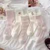 Calcetines de oso rosa para mujer, calcetines largos finos huecos para primavera y verano, absorbentes de sudor y transpirables, calcetines juveniles de media pantorrilla