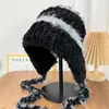 Sombrero Lei Feng Peludo Cálido de Otoño e Invierno Sombrero Baotou a Prueba de Frío del Noreste Sombrero de Punto para Circunferencia de Cabeza Grande Sombrero de Felpa con Protección para las Orejas para Mujer
