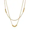 Exquisito y simple collar de cuentas de doble capa de acero inoxidable para mujer, nicho de lujo ligero, accesorio de cadena para clavícula de diseño en capas versátil