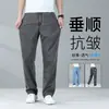 Calça Jeans de Tencel para Homem, Estilo Verão Fino, Corte Reto Largo Solto, Calça Casual Masculina Tamanho Grande, Calça Longa Ultra-Fina de Seda Gelada
