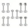 Set de 10 Piezas de Piercings Labiales de Acero Inoxidable Transfronterizos Base Plana Recta Zirconia Bola de Lodo Joyería para Perforación de Hélice de Oreja
