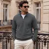 Sudadera de hombre jacquard transfronteriza con media cremallera y manga larga, Amazon primavera/otoño casual de corte holgado, color liso con bolsillos
