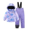 Novo Conjunto de Roupa de Esqui Infantil Casual Versátil para Meninas, Jaqueta e Calça Grossa Impermeável Estampada
