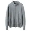 Cardigan de punto de cachemira para otoño e invierno, de siete puntos, con bolsillos, casual, versátil, holgado, color liso, cuello alto, con cremallera, chaqueta suéter de lana