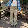 Comércio Transfronteiriço Jeans Khaki com Estampa de Carta Americana para Mulheres Outono Novo Design Solto Reto Perna Larga