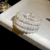 Pulseira Redonda Aberta de Camada Dupla com Contas de Pérola Estilo Palácio Francês Pulseira Exquisita Joias de Luxo Leve Nicho