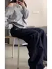Pantalones Cargo de Pierna Ancha con Forro de Polar Estilo Americano para Mujer, Otoño e Invierno 2025 Nuevos de Cintura Alta Adelgazantes Sueltos Estilo Perezoso Pantalones de Chándal Bordados