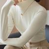 Camiseta Interior de Terciopelo Doble Cara de Cuello Medio Alto para Mujer en Otoño e Invierno Estilo Nuevo con Color Puro Cálido Ajustado de Manga Larga con Cuello Alto Pequeño