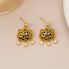 Brincos de Fecho de Longevidade e Segurança com Pedra Olho de Tigre Estilo Chinês Retrô, Conjunto de Corrente de Clavícula Versátil de Nicho com Pingente de Diamante