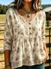 Camisa de punto informal de manga media con tres botones, camisa casual para mujer con estampado 3D, camisa suelta de cuello en V para mujer de comercio transfronterizo