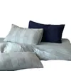 Juego Sencillo de Doble Capa de Gasa Jacquard de Cuatro Piezas, Algodón Puro, Patrón de Cuadros Azules, 1.8m, 2.0m Juego de Cama