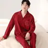 Pijama atacado de manga longa e calça longa para mulheres, novo tecido de algodão stretch de outono, cardigã masculino com gola de lapela, roupa para casa para casais